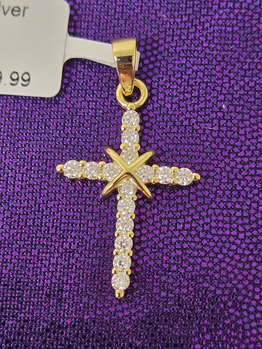 925 Sterling Silver With Gold Vermeil Moissanite Cross Pendant